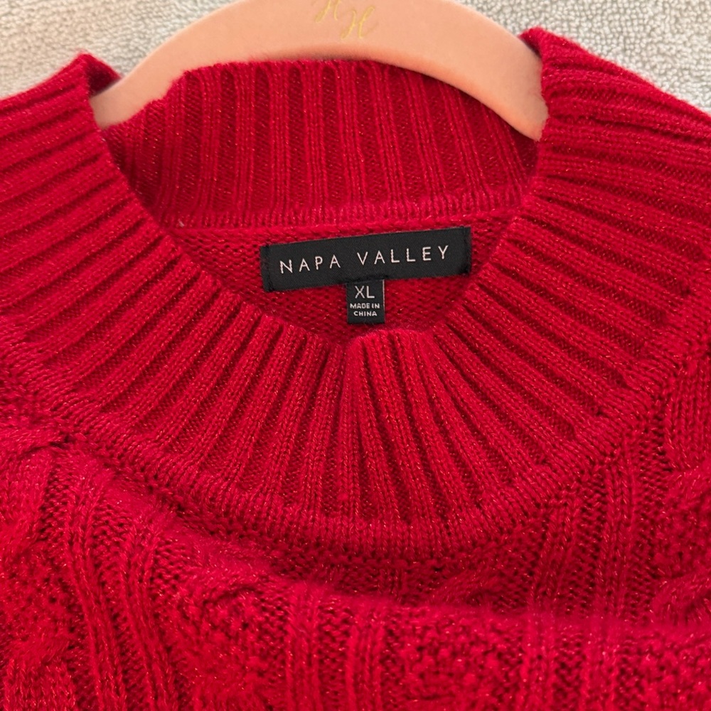 Red Cable Knit Turtleneck Sweater - Women